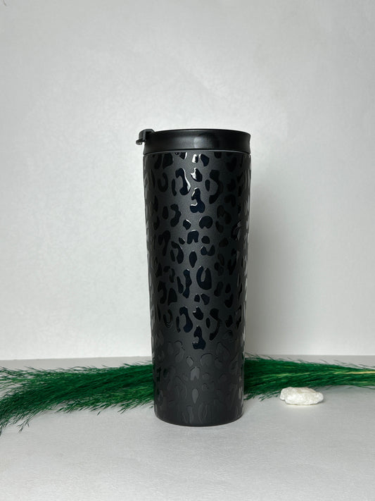 Black, stainless steel Cheetah print tumbler