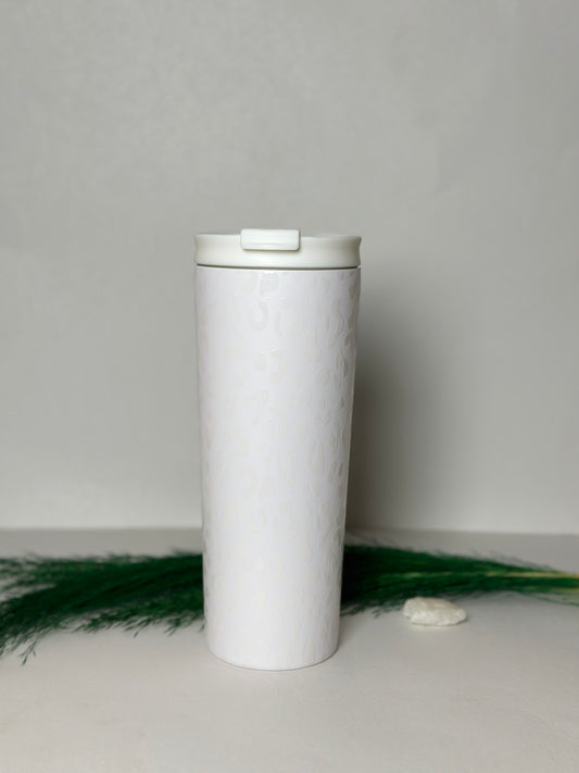 White stainless steel Cheetah print tumbler